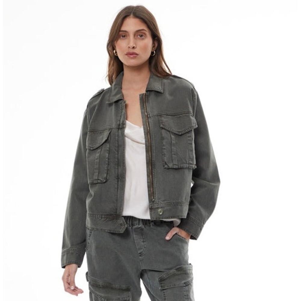 Young Fabulous & Broke Women's Medium Gray 100% Tencel Damon Crop Zip Jacket
